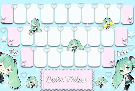 keyboard chibi miku by dari yamada Play Keyboard Aesthetic, Miku Keyboard Wallpaper, Cute Keyboard Wallpapers, Kawaii Keyboard Wallpaper, Miku Keyboard, Gboard Keyboard Wallpaper Aesthetic, Keyboard Template, Cute Aesthetic Keyboard Wallpaper, Keyboard Anime