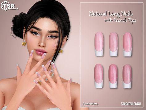 The Sims Resource - Natural Long Nails with French Tips Sims4 Nails, Sims Nails, Sims 4 Cc Nails, Cc Nails, Sims 4 Nails, Games Car, Sims 4 Tattoos, Cc Folder, Makeup Cc