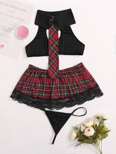 School Costume, Plaid Skirt Outfit, Y2k Aesthetic Outfits, Hot Dress, Plaid Skirts, Aesthetic Outfits, Costumes For Women, Fashion Tops, Lingerie Set