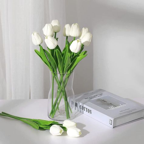 SOJIRUSPA White Tulips Artificial Flowers 20 Pcs Fake Faux Tulips PU Real Touch Tulips Fake Flowers for Home Office Wedding Decor Arrangement Bouquet Faux Flowers for Decoration Fake Tulips, Faux Tulips, Wedding Decor Vases, Tulip Colors, Artificial Tulips, Flowers Decoration, Tulips In Vase, White Tulips, Pink Tulips