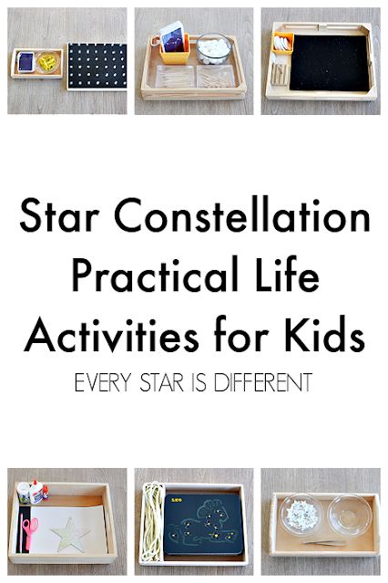 Star Constellation Practical Life Activities for Kids Montessori Cosmic Activities, Space Themed Practical Life, Constellation Activities For Preschool, Stars Activities For Preschool, Space Montessori Activities, Montessori Space Activities, Constellation Activities For Kids, Montessori Themes, Space Montessori