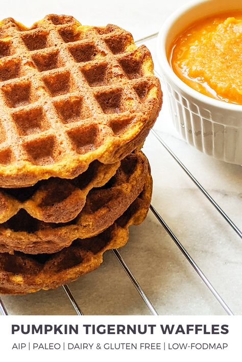 Aip Waffles Autoimmune Paleo, Tigernut Flour Waffles, Aip Waffle Recipe, Aip Pumpkin Recipes, Aip Waffles, Tigernut Recipes, Tigernut Flour Recipes, Aip Bread, Nut Free Baking