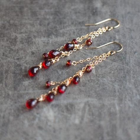 Garnet Dangle Earrings, Gemstone Drop Earrings, Red Garnet Jewelry in Gold, Silver & Rose Gold, January Birthstone - Etsy Garnet And Gold Jewelry, Red Dangling Earrings, Red Dangly Earrings, Red Ruby Drop Earrings, Red Drop Earrings, Red And Gold Earrings, Red Dangle Earrings, Red And Gold Jewelry, Harvest Jewelry