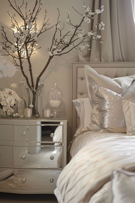 marilyn-monroe-bedroom-ideas Mirrored Furniture Bedroom Decor, Mirror Furniture Bedroom, Kardashian Bedroom Decor, White Glam Bedroom, Glamour Bedroom Ideas, Old Hollywood Bedroom, Hollywood Glamour Bedroom, Marilyn Monroe Bedroom, Glamorous Bedroom Decor