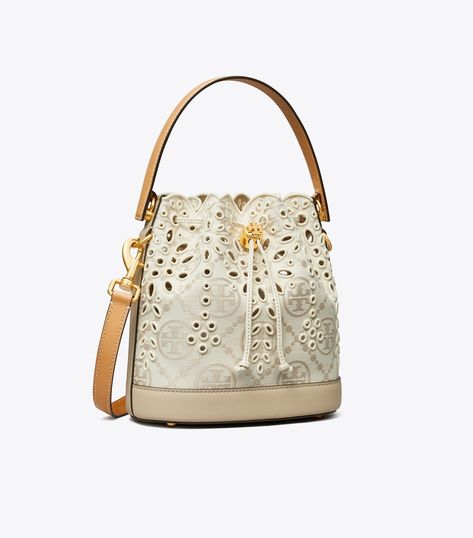 T Monogram Eyelet Bucket Bag: Women's Handbags | Crossbody Bags | Tory Burch UK Designer Sling Bag, Tory Burch Bucket Bag, T Monogram, Bag Inspiration, Womens Designer Handbags, Dream Bags, Handbags Crossbody, Designer Crossbody, Designer Pieces