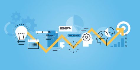 Flat line design website banner of development process, from idea to realization royalty free illustration Linkedin Business, Linkedin Background, Revenue Cycle Management, Linkedin Banner, Marketing Process, Big Data Analytics, Online Marketing Strategies, Study Guides, Website Banner