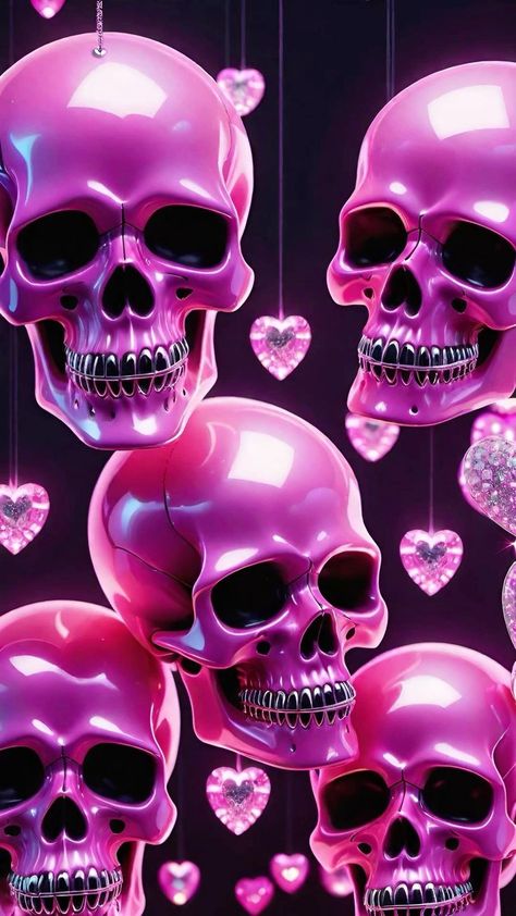 Pink Skull Wallpaper, Skull Artwork Illustrations, Sugar Skull Wallpaper, Colorful Skull Art, Wallpaper Heart, Skeleton Drawings, Hearts Wallpaper, Lip Wallpaper, Love Pink Wallpaper