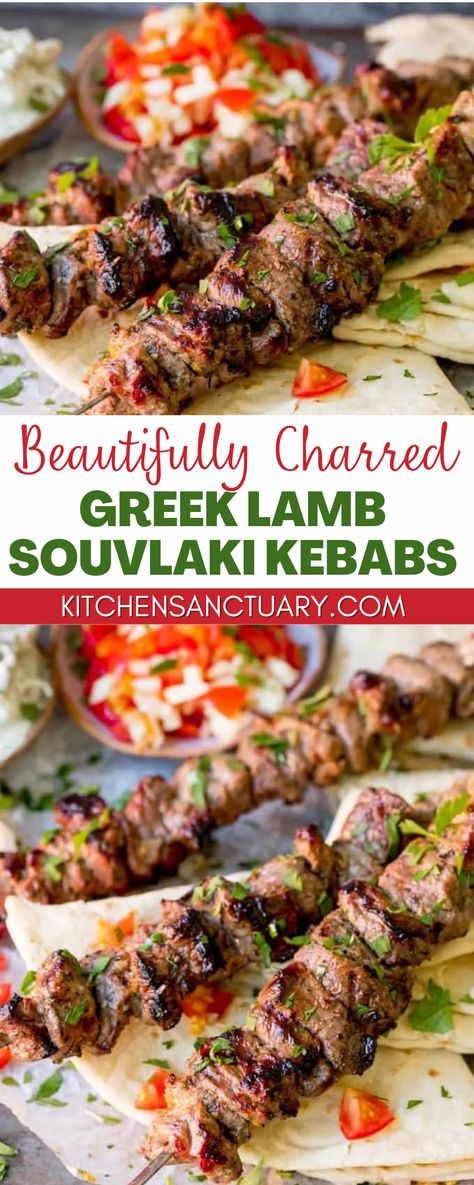 Lamb Kebab Marinade, Lamb Souvlaki Recipe, Lamb Souvlaki, Smoked Pork Recipes, Lamb Marinade, Lamb Kabobs, Souvlaki Recipe, Bbq Lamb, Kitchen Sanctuary