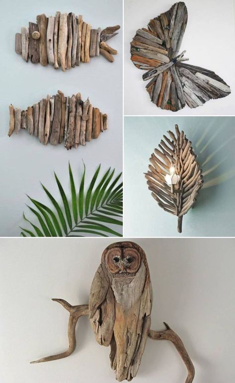 This driftwood project is a little bit more forgiving than the ... Tre Kunst, Twig Crafts, Driftwood Diy, Twig Art, Driftwood Art Diy, Driftwood Projects, Driftwood Wall Art, Driftwood Sculpture, Driftwood Decor