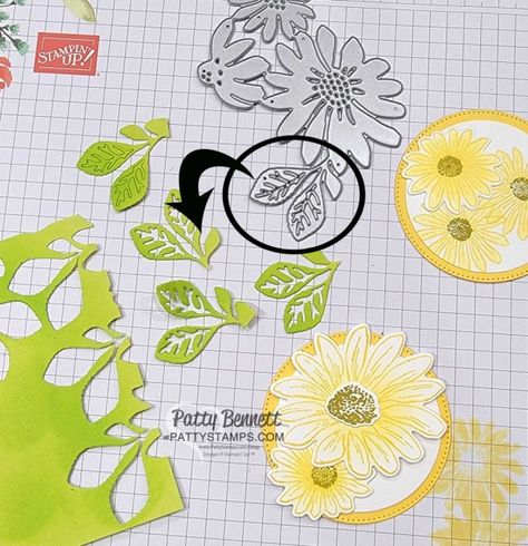 Leaf die: Stampin\' Up! Fun Fold cards 2-4-6-8 design with Fresh as a Daisy designer paper and Cheerful Daisies bundle, video tutorial by Patty Bennett Patty Bennett, Cheerful Daisies, Fresh As A Daisy, Card Making Ideas, Free Stamps, Cute Raccoon, Yellow Daisies, Circle Punch, Grid Paper