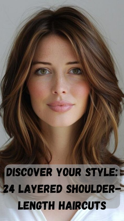 Dive into the versatility of layered shoulder-length haircuts, perfect for adding volume, texture, and movement to your style. Whether you're looking for a subtle change or a bold new look, these layered cuts offer endless possibilities to personalize your hairstyle. Explore different layers, angles, and styles that can complement any face shape and hair type. Swoopy Layered Hair Medium, Shoulder Length Hair With Layers Thick, Medium Length Volume Haircut, Hair 360 Medium Length, Face Trimming Layers, Medium Length Hairstyles For Round Face, Round Face Shape Haircut, Long Layers Shoulder Length Hair, Mid Length Brown Hair With Layers