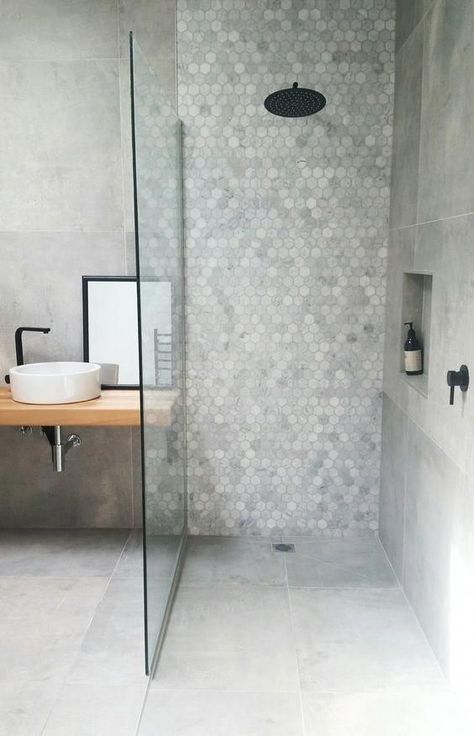 Concrete Tiles Bathroom, Vintage Bathroom Remodel, Solar Diy, Makeover Kamar Mandi, Flooring Diy, Basement Bathroom Remodeling, Bad Inspiration, Floor Remodel, Basement Bathroom