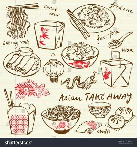 Food Drawing Easy, Traditional Chinese Food, Food Chinese, Food Tattoos, Vector Doodle, Food Doodles, Photography Backdrop Stand, Butterfly Illustration, Food Painting