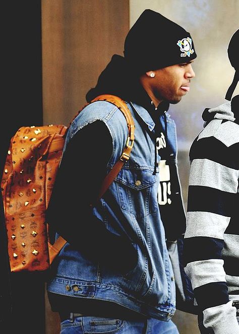 Mcm Bag, Mcm Backpack, Mcm Bags, Chris Brown, Famous Celebrities, Gentleman, Varsity Jacket, Street Wear, Backpacks