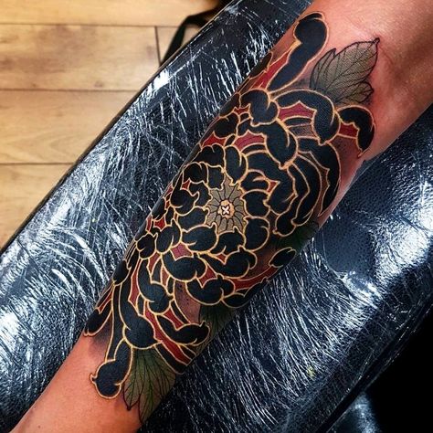 Tattoo uploaded by Elliott Wells | Black and gold chrysanthemum #japaneseflowers #japanesetattoo #japanese #JapaneseTattoos #chrysanthemum #chrysanthemumtattoo #tattoodo #tattoodoambassador #elliottwells #fusionink #irezumi #neojapanese #neojapanesetattoo | 377770 | Tattoodo Japanese Flower Tattoo, Chrysanthemum Tattoo, Gold Tattoo, Japanese Tattoo Designs, E Tattoo, Tattoo Cover, Up Tattoos, Tattoo Love, Flower Tattoo Designs