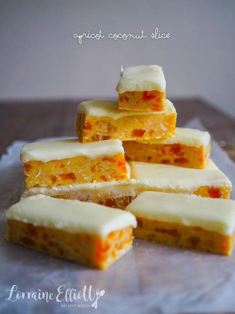 No Bake Apricot Coconut Slice @ Not Quite Nigella Wednesday Dinner, Sweet Slices, Apricot Slice, No Bake Slices, Apricot Recipes, Coconut Slice, Biscuits Cookies, Bake Cakes, Condensed Milk Recipes