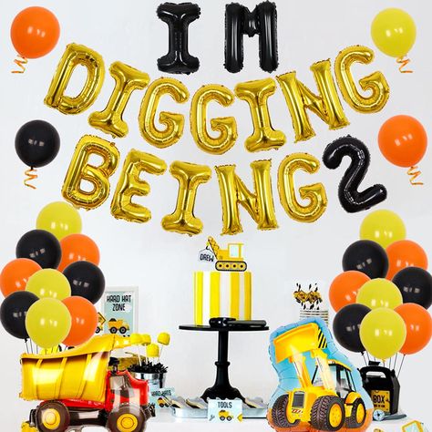 PRICES MAY VARY. Dump Truck 2nd Birthday Party Decorations Package Set: This construction party decoration includes 24 latex balloons 12 inches; 1 set of letter IM DIGGING BEING foil balloon 16 inches; 1 number 2 foil balloon 16 inches; 1 construction foil balloon 27*32 inches; 1 bulldozer foil balloon 22*26 inches. Im Digging Being Themed Party Decoration Kit：It’s a so cute set that suitable for your 2 years old lovely baby birthday party, IM DIGGING BEING show child’s simplicity and innocence, Construction Themed First Birthday, Truck Theme 3rd Birthday Party, Truck Bday Party Ideas, 2nd Boys Birthday Party Ideas, Vehicle Birthday Theme, Excavator 2nd Birthday Party, Truck 2nd Birthday Party, Construction Birthday Party 2 Year, 2nd Construction Birthday Party