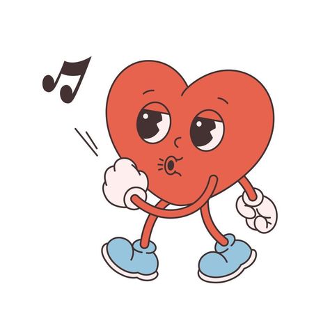 Retro Heart Cartoon, Heart Cartoon Character, Heart Character Illustration, Retro Cartoon Character Design, 1960s Cartoon Style, Cartoon Heart Tattoo, 90s Illustration Retro, Cartoon Ideas Character Design, Cute Cartoon Style