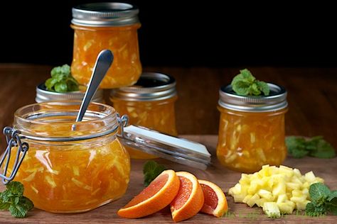 Orange-Pineapple Marmalade... a freezer jam, no need to do a waterbath and sterilize and spend hours cooking. Freezer jam is so easy and can be done with ANY fruit combinations! Orange Jam Recipes, Orange Jam, Marmalade Recipe, Freezer Jam, Jam And Jelly, Homemade Holiday, Jams & Jellies, Jam Recipes, Canning Recipes