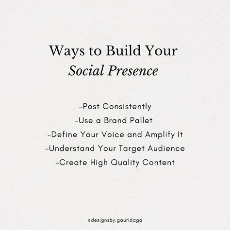 Struggling to build a strong social presence? Well, here are some strategies to help you get started. For detailed guide, DM us and we’ll get you started!❤️✨ . . . . . . . #socialmediamarketing #socialmediamanagement #socialmediatips #socialmediamanager #socialmediamanagerjaipur #jaipur #brandingquotes #brandingandmarketing #designsbygauridaga #creativejourney Social Media Manager Quotes, Socializing Tips, Quotes Social Media, Manager Quotes, Freelance Social Media, Media Quotes, Social Media Management Tools, Social Media Marketing Content, Social Media Presence