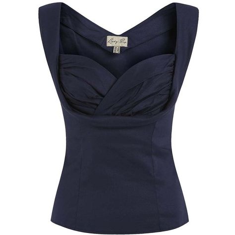 'Dorelia' Navy Rockabilly Top ($15) ❤ liked on Polyvore featuring tops, navy, sweetheart top, surplice tops, ruched sleeveless top, rockabilly tops and navy sleeveless top Fitted Tops, Sweetheart Top, Lindy Bop, Mode Inspo, Casual Style Outfits, Mode Inspiration, Dream Clothes, Elegant Outfit, Fashion Killa