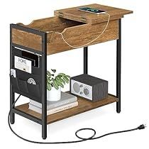 Side Tables With Storage, Narrow Coffee Table, Tables With Storage, Narrow Side Table, Nightstand With Charging Station, Bedroom Rustic, Table Folding, Diy Nightstand, Charging Stations