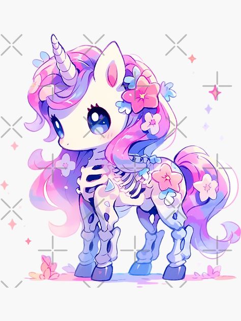 "Cute Kawaii Pastel Skeleton Unicorn" Sticker for Sale by PastelMagic | Redbubble Pastel Skeleton, Kawaii Skeleton, Sticker Projects, Skeleton Sticker, Pastel Kawaii, Cat Kawaii, Kawaii Goth, Unicorn Stickers, Cute Animal Drawings Kawaii