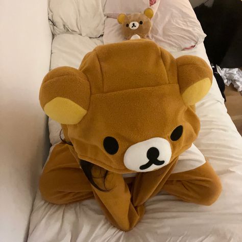 #rilakkuma #fashion #onesie #tumblr #sanx #sanrio #aesthetic #bear #plush #coquette #style #trending #outfit #inspo #ootd #kawaii #japan #cute #pj #autumn Rilakkuma Onesie, Rilakkuma Halloween, Aesthetic Bear, Bear Onesie, Sanrio Aesthetic, Japan Cute, Wearing Headphone, Coquette Style, Rilakkuma