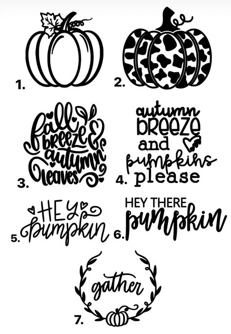 Pumpkin Fall Decals PLEASE READ BEFORE PURCHASE *LEAVE IN NOTES OR PERSONALIZATION BOX (DECAL #NUMBER YOU WANT) IF MULTIPLE DECALS FROM THE SAME LISTING PLEASE PUT *COLOR WANTED BESIDE EACH DECAL #NUMBER  **DECAL #2 ADD WHAT LETTER YOU WANT  **DECAL #5 ADD WHAT NAME YOU WANT  Decals are made with high quality, waterproof & weather proof, self adhesive vinyl. Decal can be applied on any smooth non-porous, clean surface.  Step by Step instructions are in the photos.  I RECOMMEND GLOSS WHITE FOR CA Fall Cricut Ideas, Fall Decal, Cameo Crafts, Silhouette Cameo Crafts, Season Quotes, Fall Leggings, Fall Yall, Cricut Projects Beginner, Cricut Machine