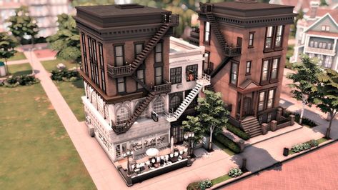 Sims 4 New York, Brownstone Townhouse, Loft Restaurant, Sims 4 Restaurant, Sims 4 Builds, San Myshuno, Apartment Loft, New York Loft, Sims Building