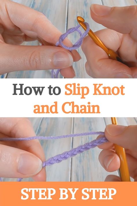 Starting A Crochet Chain, How To Crochet Chain Stitch, How To Slip Knot Crochet, How To Crochet For Beginners Slip Knot, How To Start A Chain In Crochet, How To Do A Chain Stitch Crochet, Slip Not Crochet, How To Make A Slipknot Crochet, Crochet Chain Stitch Tutorial