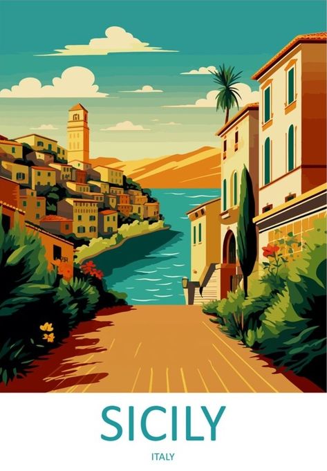 Location Posters, Colourful Posters, Best Places In Italy, Wanderlust Decor, Vintage Postcards Travel, Italy Poster, Poster Decorations, Retro Travel Poster, Vintage Italy