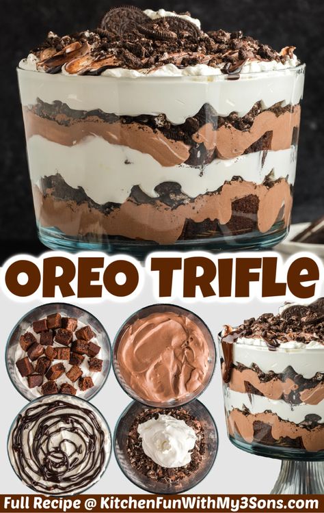 Oreo Dessert Trifle Bowl, Dessert Dishes For A Crowd, Dessert Truffles Bowl, Gf Trifle Desserts, Truffle Bowl Dessert Recipes, Brownie Truffle Bowl Trifle Desserts, Truffle Bowl Desserts, Chocolate Dessert Thanksgiving, Brownie Layered Desserts