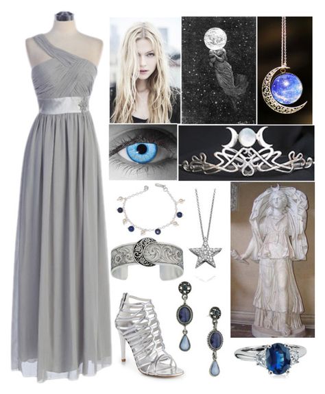 "Selene (Goddess of the Moon)" by lilacmayn ❤ liked on Polyvore featuring Stuart Weitzman, NOVICA, Blue Nile, Astley Clarke and TIARA Moon Goddess Costume, Selene Goddess Of The Moon, Selene Goddess, Goddess Party, Percy Jackson Outfits, Moon Costume, Goddess Of The Moon, Goddess Outfit, Goddess Costume