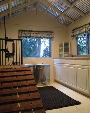 We could definitely modify on of our sheds or barns into this:  milking parlor ~ littlefarminthebigwoods.com ~ Goat Milking Parlor, Goats As Pets, Milking Parlor, Goat Shed, Goat Milking, Goat House, Goat Care, Goat Barn, Raising Goats