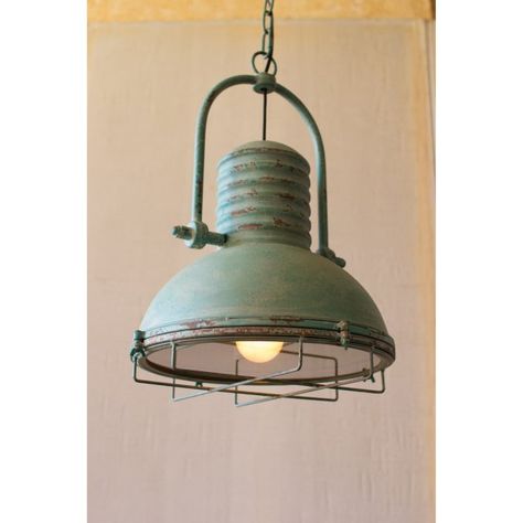 Kalalou CLA1098 Pendant Light | Hayneedle Kitchen Bar Lights, Kitchen Bar Lighting, Sink Light, French Cottage Style, Turquoise Paint, Antique Turquoise, Office Bathroom, French Cottage, Drum Pendant