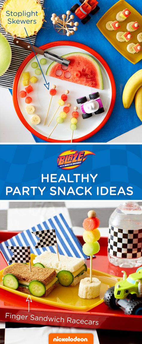 Try some healthy snacks as your Blaze and the Monster Machine birthday party fuel. These stop light snacks and racecar bites include fruits and veggies that the kids will dig. Monster Truck Birthday Party Ideas Food, Cars Birthday Party Food, Birthday Party Food Ideas, Blaze Birthday Party, Blaze Party, Blaze And The Monster Machines Party, Monster Truck Birthday Party, Healthy Party Snacks, Blaze Birthday