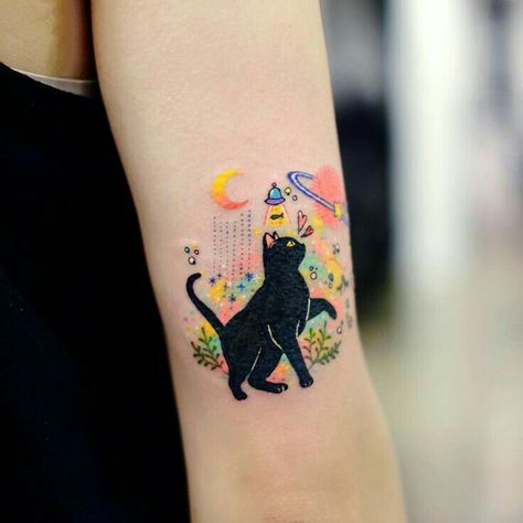 Black Cat Tattoo, See Tattoo, Black Cat Tattoos, Kawaii Tattoo, Cat Tattoos, Cat Tattoo Designs, Cute Tiny Tattoos, Tatuaje A Color, Best Sleeve Tattoos