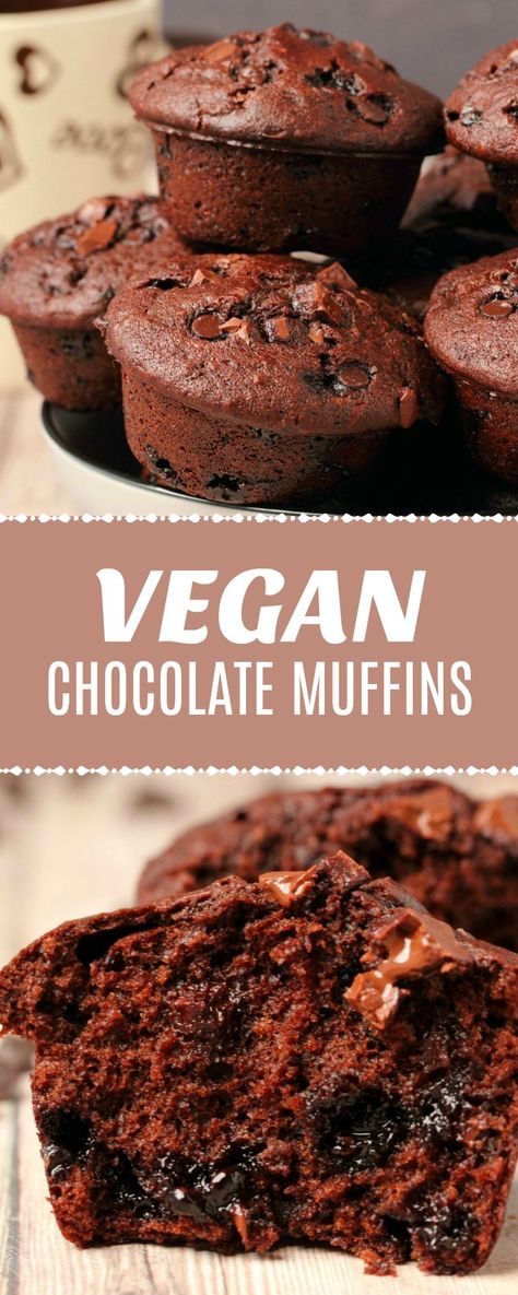 Vegan Chocolate Muffins, Muffin Vegan, Vegan Chocolate Recipes, Bakery Style Muffins, Vegan Baking Recipes, Chocolate Banana Muffins, Vegan Muffins, Vegan Bakery, Desserts Vegan