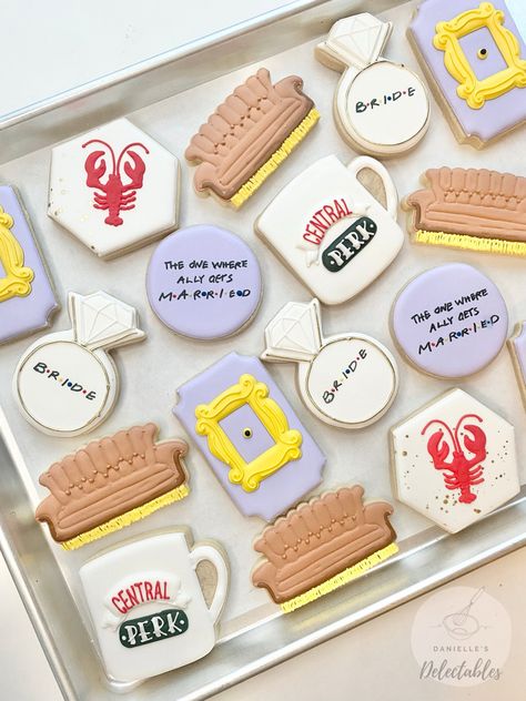 Friends Cookies, Coffee Bridal Shower, Cutout Cookie, Bachelorette Cookies, Bridal Cookies, Bridal Shower Cookies, Friends Bridal, Bridal Bachelorette Party, Bachelorette Themes