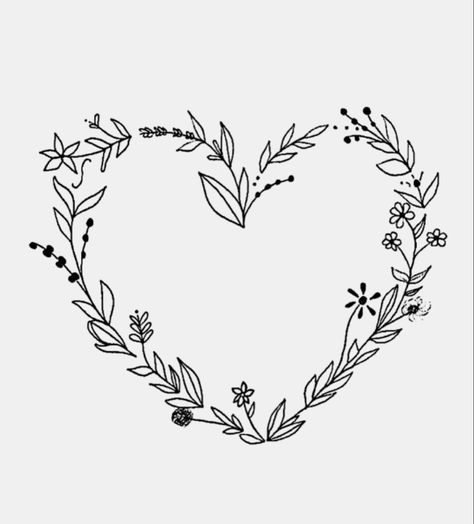 Heart Wreath Drawing, Flower Heart Tattoo, Small Flower Tattoos For Women, Heart Flower Tattoo, Rip Tattoos For Mom, Simple Heart Tattoos, Minimal Tattoo Designs, Minimal Tattoo Ideas, Heart And Flowers