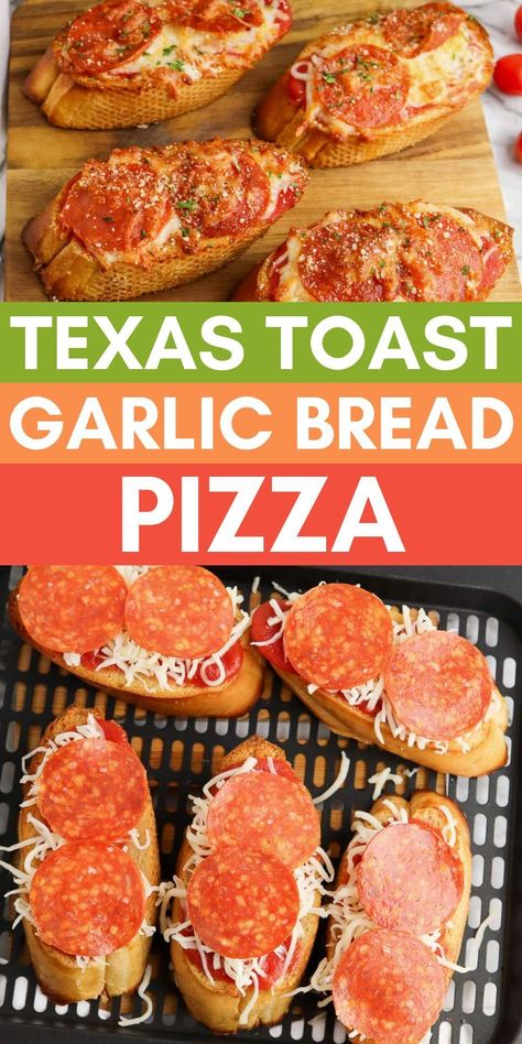 Texas Toast Garlic Bread Pizza Pizza Texas Toast, Texas Toast Pizza, Toast Garlic Bread, Texas Toast Garlic Bread, Air Fryer Pizza, Garlic Bread Pizza, Breakfast Sides Dishes, Toast Pizza, Breakfast Sides