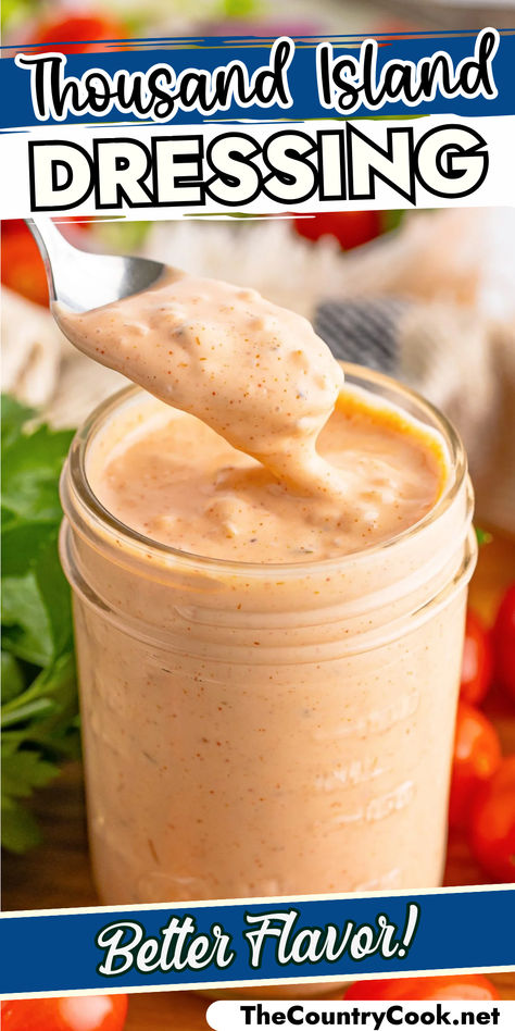 Know exactly what’s in your creamy and delicious Thousand Island Dressing when you make your own with this easy recipe that’s ready in no time! Buffalo Ranch Dressing, Homemade Thousand Island, Salad Dressing Recipes Vinaigrette, Homemade Velveeta, Homemade Thousand Island Dressing, Spicy Ranch Dressing, Homemade Bisquick, Homemade Taco Seasoning Mix, Homemade Ranch Seasoning