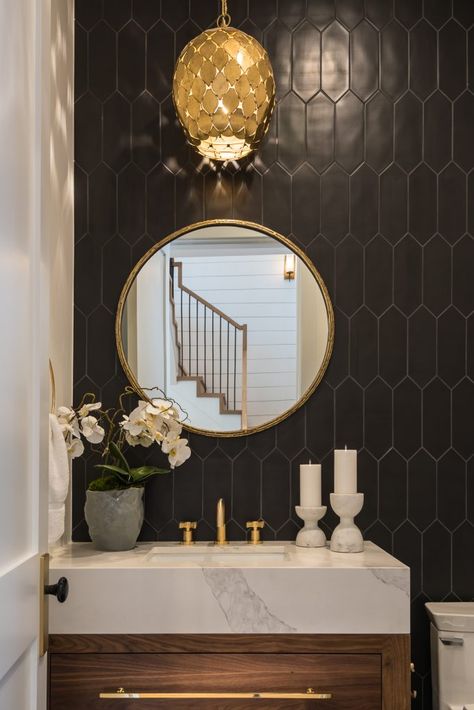 4210 Beck Ave, Studio City - Chernov Developments Stylish Powder Room, Powder Room Remodel, Powder Room Decor, Powder Room Design, Gold Bathroom, Downstairs Bathroom, Half Bathroom, Bathroom Inspiration Decor, Room Remodeling