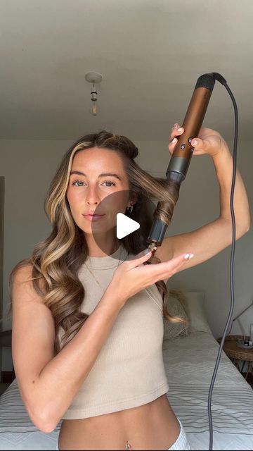 Holly Carr  〰️ Hair | Beauty | Lifestyle on Instagram: "Dyson airwrap tips ✨   Firstly - let’s just clear this up, this is one of my older reels, I do not look like this 11 weeks postpartum lol but the voice over is new.   Expanding on some of my tips - being realistic with your hair type; my hair is thick, coarse and wavy and it still doesn’t hold all day long. I love to use the airwrap knowing it’ll hold the soft bouncy movement and that’s what I expect from it. Some hair will hold the curls all day long and others won’t even get 2 hours. I think being realistic to what your hair can hold is key to avoiding disappointment. The airwrap is perfect for speed, low heat, healthier hair and a smooth glossy, bouncy finish.   Setting your hair; you can pin set or roller the curls for extra hold. Hair Setting Spray, Soft Curl Hairstyles, Beauty Works Hair Extensions, Roller Curls, Different Types Of Curls, Long Hair Waves, Large Curls, Volume Curls, Dyson Airwrap