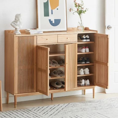 One Bedroom Apartment Storage, Entryway Ideas Table Shoe Storage, Credenza Shoe Storage, Shoe Furniture Storage, Mid Century Modern Entryway Shoe Storage, Concealed Shoe Storage Entryway, Entry Way Shoe Storage Ideas Modern, Shoe Cabinet Design Entrance, Shoe Storage Front Entry