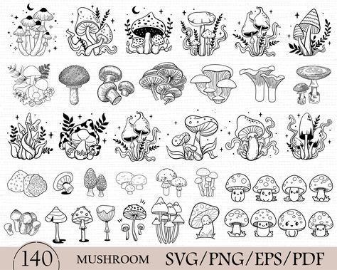 Mushroom Sketch Simple, Magical Mushroom Drawing, Mushroom Line Art Simple, Mushroom Outline Drawing, Boho Mushroom Line Art, Mushroom Line Art, Mushroom Doodle, Mushroom Inspiration, Mushroom Clipart Black And White