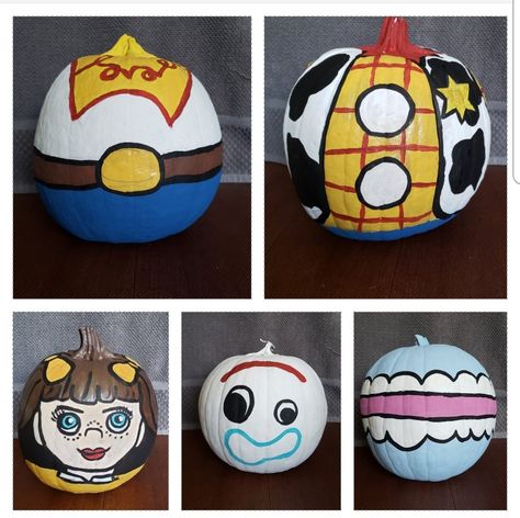 Pumpkin Painting Ideas Toy Story, Forky Pumpkin Painting, Woody Pumpkin Painting, Toy Story Alien Pumpkin Painting, Toy Story Pumpkin, Pumpkin Painting Ideas Toystory, Toy Story Pumpkin Painting, Toy Story Pumpkin Ideas, Painted Pumpkins Cartoon Character