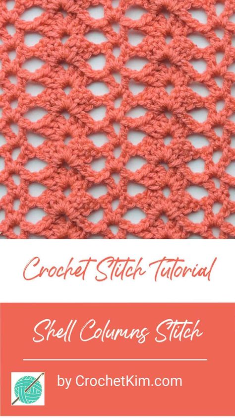 Shell Columns Free Crochet Stitch Tutorial Crochet Baby Wrap, Crochet Shawl Diagram, Crochet Stitch Tutorial, Crochet Shell, Debbie Macomber, Knitting Stitches Tutorial, Crochet Stitches Free, Stitch Tutorial, Crochet Stitches Tutorial