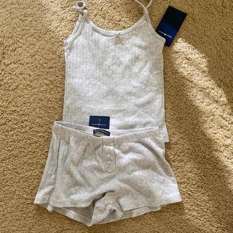 Brandy melville gray Skylar eyelet tank/ Keira... - Depop Shorts Set, Brandy Melville, Short Sets, Brandy, Grey